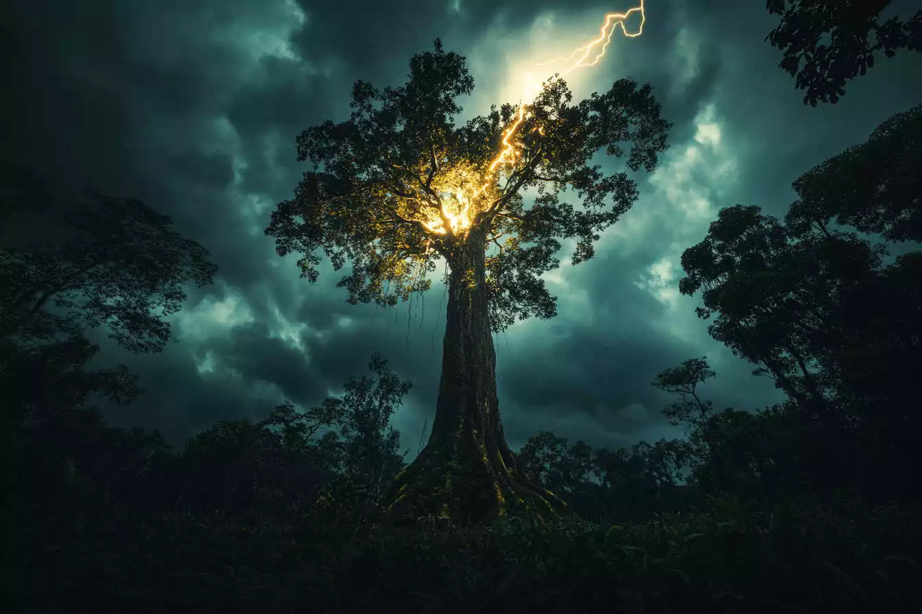 El árbol que sobrevive a los rayos y los usa para eliminar a sus rivales.