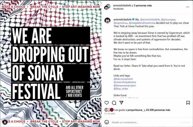Más de 50 artistas se bajan del Sonar por patrocinar indirectamente la Guerra en Palestina