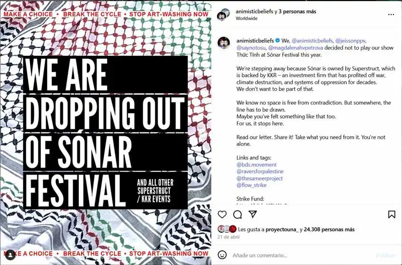 Más de 50 artistas se bajan del Sonar por patrocinar indirectamente la Guerra en Palestina