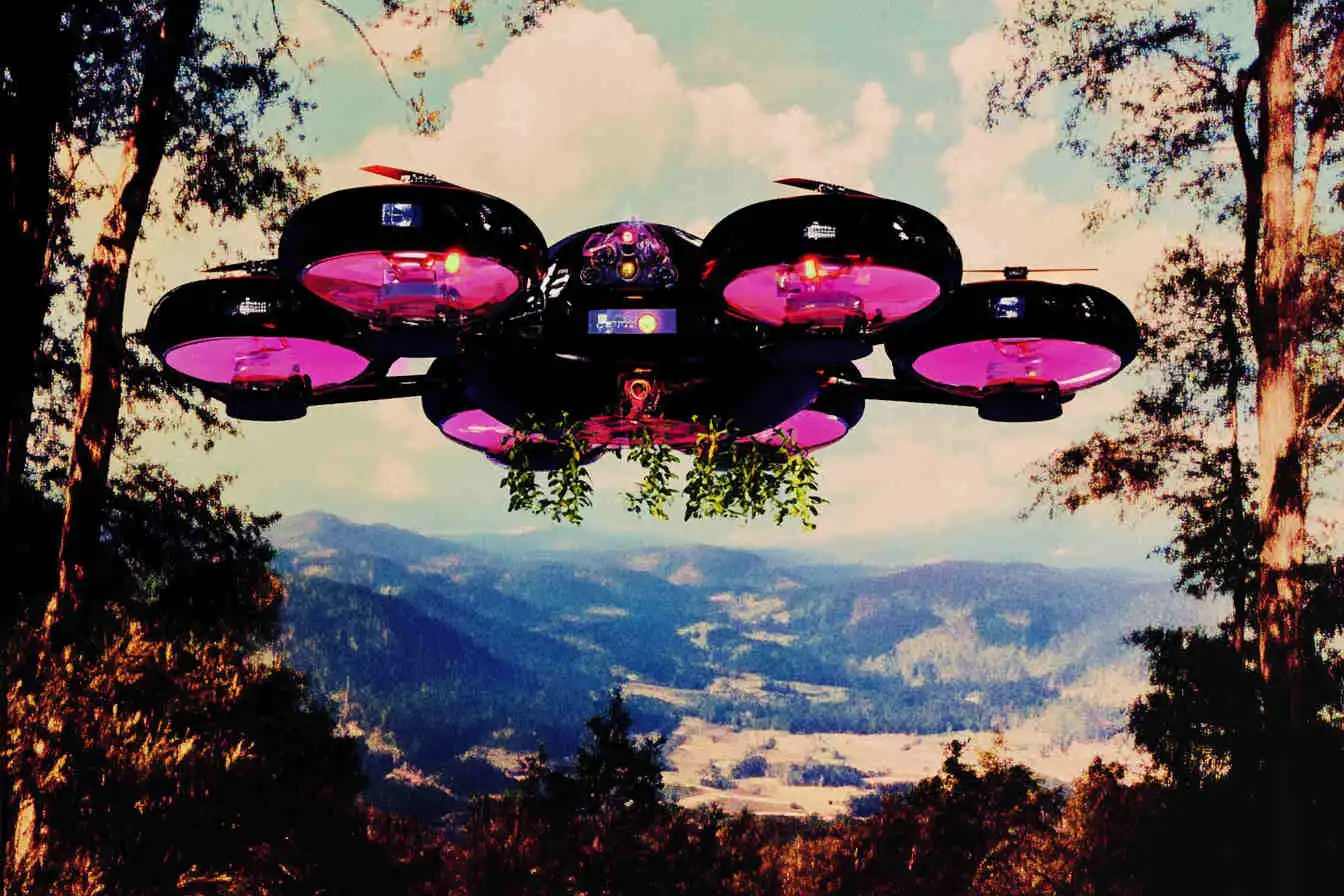 Drones con IA plantan árboles mucho más rápido que las personas.