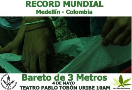 Hoy se intentara romper el World Guinness Record al Porrro más grande del mundo: 3 mts en la Marcha Mundial de la Marihuana en Medellín