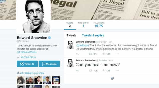 Edward Snowden abre Twitter y su primer twit: CAN YOU HEAR ME NOW ?