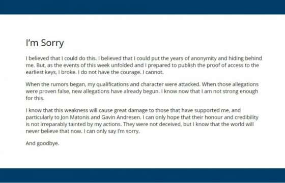 Craig Wright es Satoshi Nakamoto el Creador de Bitcoin ( Lee su Nota de Despedida )