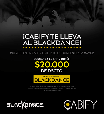 Cabify te regala 2 trayectos de 10.000 para ir al BLACKDANCE