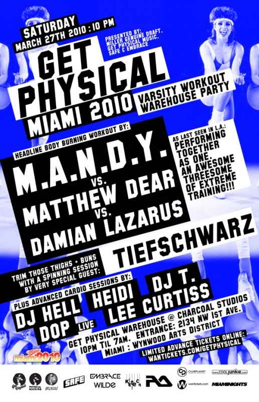 M.A.N.D.Y. vs. Mathew Dear vs. Damian Lazarus live at Get Physical Varsity Workout Warehouse Party Miami WMC 2010