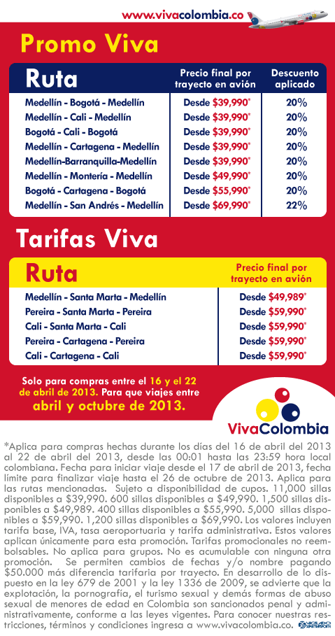 VivaColombia barato del 16 al 22 de Abril