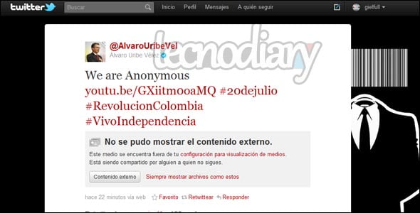 Anonymous hackea cuenta de Facebook de Juan Manuel Santos y Twitter de Alvaro Uribe