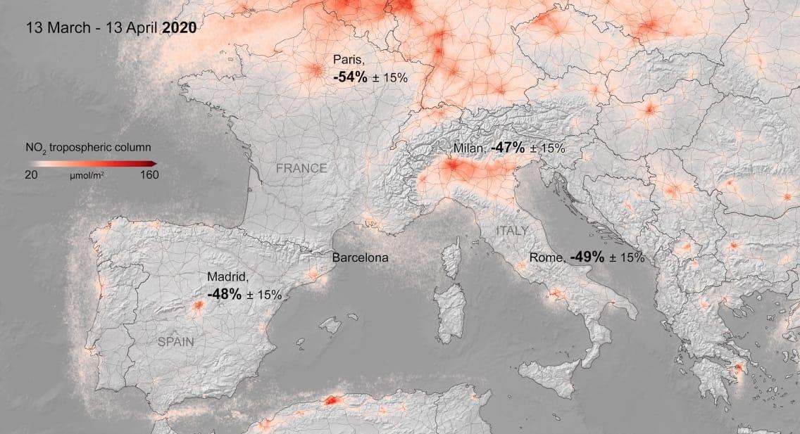 Mira la extraordinaria disminución de la contaminación en Europa