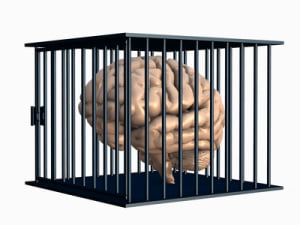 brain trapped in cage.