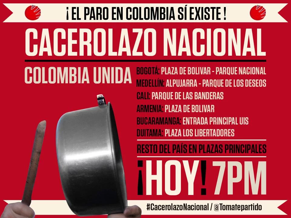 Hoy a las 7pm "Gran Cacerolazo Nacional" Colombia esta Indignada