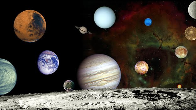 Fotomontaje de imágenes tomadas por la nave espacial 'Voyager' de los planetas y las lunas de Saturno (Getty Images).